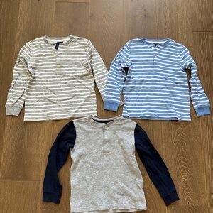 Janie and Jack Striped Long Sleeve Henley Shirts - Blue, Gray, Tan